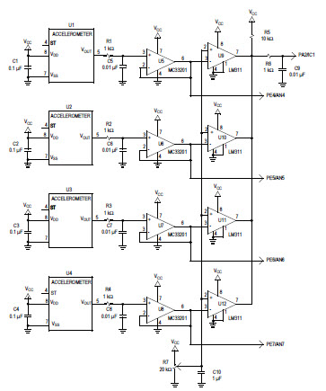 Accelerometers, Buffer Op-Amps and Comparator Network (Sheet 2 of 3)