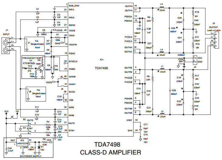 TDA7498_Typical Application Reference Design | Audio Power Amplifier ...